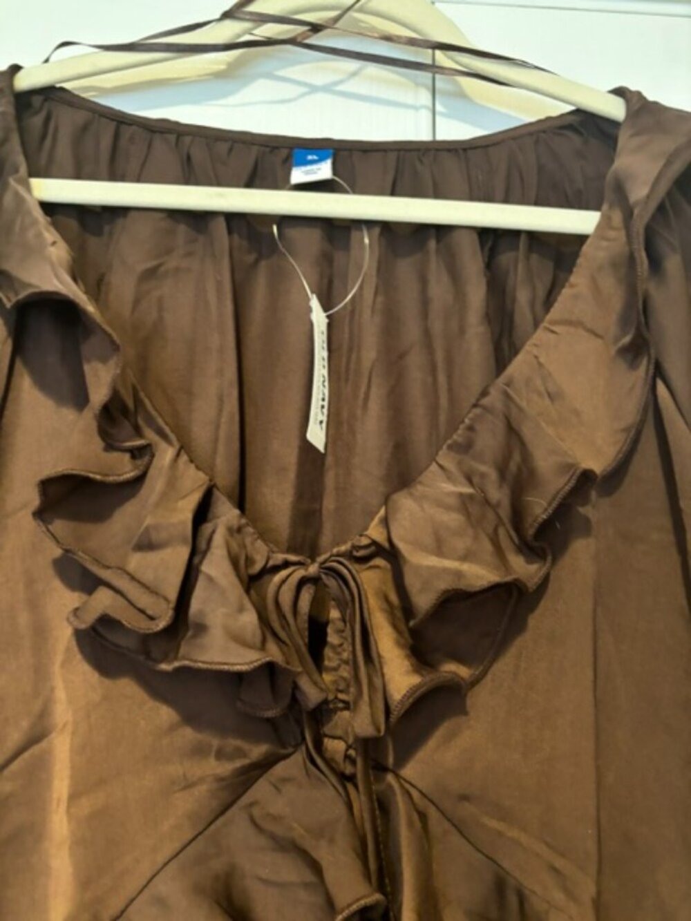 Satin Ruffle Tie-Front Top XL | Earthen - Picture 3 of 5